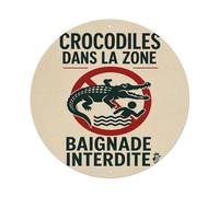 Cartel de metal redondo con diseño de cocodrilos en la zona de natación prohibida para cafetería, bar, pub, hogar, decoración de pared, póster de metal de 20 x 20 cm
