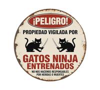 Cartel de metal redondo con diseño de gatos ninja entrenados con Danger Property Watched Trained Ninja Cats para cafetería, bar, pub, hogar, sala de juegos, gimnasio, club, decoración de pared, póster