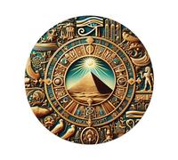 Cartel de metal redondo con diseño de pirámide del antiguo Egipto, símbolos de sol, jeroglíficos, dioses, ojos de pájaros, letrero de metal vintage para decoración de pared, bar, jardín, 8 x 8