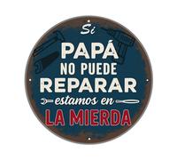 Cartel de metal redondo con texto en inglés "If Dad Can't Fix It, We're Screwed" de metal, retro, para oficina, sala de estar, bar, decoración de pared, 20,3 x 20,3 cm