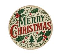 Cartel de metal redondo con texto en inglés "Merry Christmas-Red & Green Holiday Holiday Holiday Vintage Retro Wall Decor Metal Poster 20.3 cm x 20.3 cm