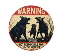Cartel de metal redondo con texto en inglés "Warning Of The Dog Not Responsible For Injury Or Death", vintage, para sala de estar, bar, hogar, dormitorio, decoración de pared, póster de metal retro de
