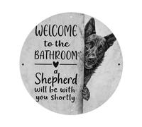 Cartel de metal redondo con texto en inglés "Welcome To The Bathroom A Shepherd Will Be With You Shortly", para cafetería, bar, pub, decoración de pared del hogar, póster de metal de 8 x 8 pulgadas