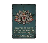 Cartel de metal retro con cita de yoga con texto en inglés "May You Be Happy Healthy at Peace Yoga" para decoración de pared, póster de metal de 8 x 12 pulgadas