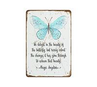 Cartel de metal retro con cita en inglés «We Delight in The Beauty of The Butterfly But Rarely Admit The Changes». Placa de metal retro para bar, pub, club, cafetería, decoración del hogar, placa de