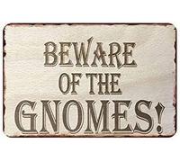 Cartel de metal retro con texto en inglés "Beware of the Gnomes" - Cartel de metal vintage para bar, club de música, hombre, cueva, habitación, decoración de pared, 14 x 20 cm