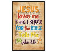 Cartel de metal retro con texto en inglés "Jesus Loves Me This I Know for The Bible Tells Me So, John 3:16 - Póster de decoración de pared para guardería, regalo de 8 x 12 pulgadas