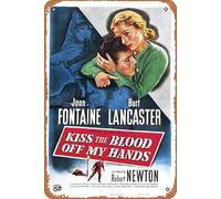 Cartel de metal retro con texto en inglés "Kiss the Blood Off My Hands" de 1948 para decoración de pared, 30,5 x 20,3 cm, aspecto vintage