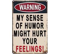 Cartel de metal retro con texto en inglés «My Humor Might Hurt You» de advertencia de hojalata, cartel de metal vintage para bar, club de música, hombre, cueva, habitación, decoración de pared, 14 x
