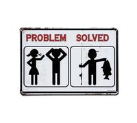 Cartel de metal retro con texto en inglés "Problem Solved Fishing", para jardín, dormitorio, cafetería, bar, hombre, cueva, decoración de pared, póster de metal, 20 x 30 cm