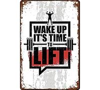 Cartel de metal retro con texto en inglés "Wake Up It's Time to Lift" para decoración de pared, para gimnasio, dormitorio, cafetería, decoración de pared, arte elegante, decoración de metal, placa de