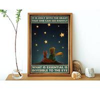 Cartel de metal retro de 20,3 x 30,5 cm con texto en inglés "It is Only with The Heart That One Can See Rightly What is Essential is Invisible to The Eye", póster de Star Boy, póster de dibujos
