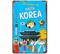 Cartel de metal retro de hojalata - Bienvenido a Corea del Sur, póster de anuncio de viaje vintage coreano - Placa de arte de pared para el hogar, bar, pub, cafetería, hotel, letrero de metal retro de