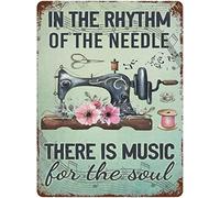 Cartel de metal retro vintage con texto en inglés "Sewing Machine In The Rhythm Of The Needle There Is Music For The Soul (La máquina de coser en el ritmo de la aguja) hay música para el alma