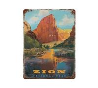 Cartel de metal retro vintage Travel Zion National Park Virgin Valley, cartel de estaño de metal, arte elegante, pintura de hierro vintage, entusiasta de los viajes mundiales, letrero de metal retro