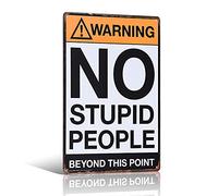 Cartel de metal rústico con texto en inglés "Warning No Stupid People Beyond This Point" para decoración de pared, 20,3 x 30,5