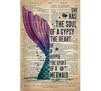 Cartel de metal rústico retro con texto en inglés "She Has The Soul of A Gypsy The Heart of A Hippie and The Spirit of A Mermaid Poster" para sala de estar, jardín, dormitorio, oficina, hotel