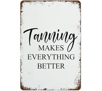 Cartel De Metal Salón De Bronceado Vamos A Trabajar Bronceado Cotización El Bronceado Lo Hace Todo Divertido Placas Metálicas Exquisita Y Hermosa Chapas Metalicas para Baño Garaje Pared 20X30Cm