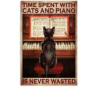 Cartel De Metal, Vintage Cartel De Chapa Metálica, El Tiempo Pasado con Los Gatos Y El Piano Nunca Es Tiempo Perdido, Placa Metálica para Bar Sala De Estar Cafetería, 20X30Cm