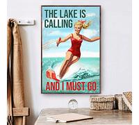 Cartel De Metal, Vintage Cartel Placa, Esquí Acuático El Lago Te Llama, Placa De La Pared Póster para Oficina Bar Garaje, 20X30Cm