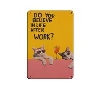 Cartel de metal vintage con cita de arte pop de gato con texto en inglés "Life After Work" para decoración de pared del hogar, 20 x 30 cm