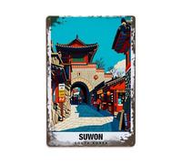 Cartel de metal vintage con diseño de arquitectura coreana tradicional de la calle para bar, hogar, cueva de hombre, cocina, lavandería, decoración de pared, regalo, 8 x 12 pulgadas