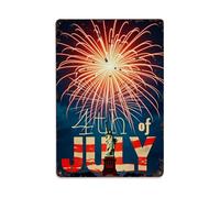 Cartel de metal vintage con diseño de fuegos artificiales sobre la estatua de la libertad del 4 de julio, para cafetería, bar, pub, decoración de pared del hogar, póster de metal de 8 x 12 pulgadas