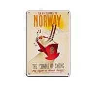 Cartel de metal vintage con diseño de montañas de Noruega, esquí, invierno, esquí, pub, club, cafetería, bar, hogar, decoración de pared, póster retro de 20 x 30 cm