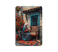 Cartel de metal vintage con diseño de mujer libanesa tejiendo Kilim, para pub, club, cafetería, bar, hogar, decoración de pared, póster retro de 20 x 30 cm