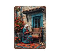 Cartel de metal vintage con diseño de mujer libanesa tejiendo Kilim, para pub, club, cafetería, bar, hogar, decoración de pared, póster retro de 30 x 40 cm