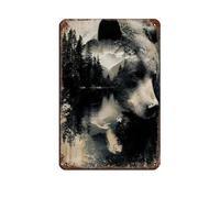 Cartel de metal vintage con diseño de oso de pinos salvajes, pub, club, cafetería, bar, decoración de pared para el hogar, póster retro de 20 x 30 cm