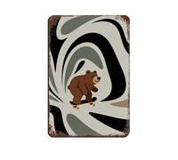 Cartel de metal vintage con diseño de oso patinador para decoración de pared, bar, bar, hogar, 20 x 30 cm