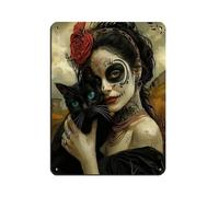 Cartel de metal vintage con diseño de pareja de esqueletos del Día de los Muertos (21) para decoración de pared del hogar, 30 x 40 cm