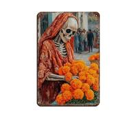 Cartel de metal vintage con diseño de pareja de esqueletos del Día de los Muertos (4) para decoración de pared del hogar, 20 x 30 cm
