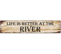 Cartel de metal vintage con el logotipo de Life is Better at The River, de 16 x 4 pulgadas, para garaje, bar, bar, familia, cueva, decoración de pared