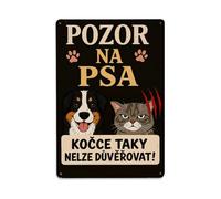 Cartel de metal vintage con texto en inglés "Beware of the Dog Cats Cannot Be Trusted Either That" para cafetería, bar, pub, decoración de pared del hogar, póster de metal de 8 x 12 pulgadas