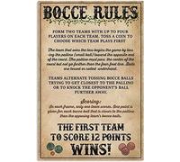 Cartel de metal vintage con texto en inglés "Bocce Rules The First Team To Score 12 Points Wins Art Poster People Cave Farm Office Club Cafe School Hotel Living Room Bedroom Home Vintage Sign 20.3 cm
