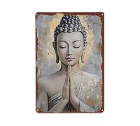 Cartel de metal vintage con texto en inglés "Buddha Serene Prayer Pose Post" para bar, hogar, cueva de hombre, cocina, lavandería, decoración de pared, regalo, 8 x 12 pulgadas
