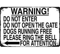 Cartel de metal vintage con texto en inglés "No Trespassing Signs Do Not Enter Open Gate Dogs Running Free Please Ring The Bell", cartel para decoración interior y exterior, 8 x 12 pulgadas