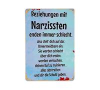 Cartel de metal vintage con texto en inglés "Relationships With Narcissists End Badly" para bar, hogar, cueva de hombre, cocina, lavandería, decoración de pared, regalo, 8 x 12 pulgadas