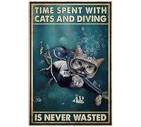 Cartel de metal vintage con texto en inglés "Scuba Diving Cat and Into The Ocean I Go to Lose My Mind and Find My Soul", 8 x 12 pulgadas