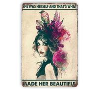 Cartel de metal vintage con texto en inglés "She Was Herself And That'S What Made Her Beautiful Art Poster Office People Cueva Cafetería, Club, Garaje, Hotel, Tiendas, Sala de Estar, Hogar Divertida