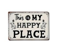 Cartel de metal vintage con texto en inglés "This Is My Happy Place" para jardín, dormitorio, cafetería, bar, cueva de hombre, decoración de pared, póster de metal de 8 x 12 pulgadas