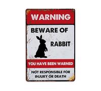 Cartel de metal vintage con texto en inglés "Warning Beware Of Rabbit You Have Been Warned Not Responsible For Injury Or Death" para decoración de pared para el hogar, bar, jardín, 8 x 12 pulgadas