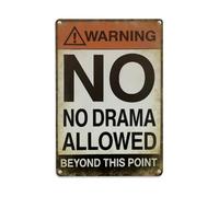 Cartel de metal vintage con texto en inglés "Warning No Drama Allowed", para sala de estar, bar, hogar, dormitorio, decoración de pared, póster de metal retro de 8 x 12 pulgadas