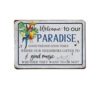 Cartel de metal vintage con texto en inglés "Welcome to Our Paradise" para jardín, dormitorio, cafetería, bar, cueva de hombre, decoración de pared, póster de metal de 8 x 12 pulgadas