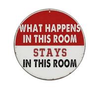 Cartel de metal vintage con texto en inglés "What Happens In This Room Stays In This Room" para jardín, dormitorio, cafetería, bar, cueva de hombre, decoración de pared, póster de metal de 8 x 8