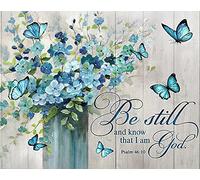 Cartel de metal vintage de 8 x 12 pulgadas con texto en inglés "Be Still And Know That I Am God" para bar, cafetería, decoración de pared, placa de mariposa