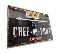 Cartel de metal vintage de la WWII Francia - Chef-du-Pont 30 x 20 cm - Normandía retro cartel de calle de peltre - Decoración para garaje, bar o coleccionista