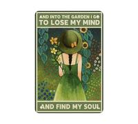 Cartel de metal vintage de mujer con vestido verde con flores Into The I Go to Lose My Mind And Find My Soul de 40,6 x 30,5 cm, para el hogar, cocina, jardín y barth